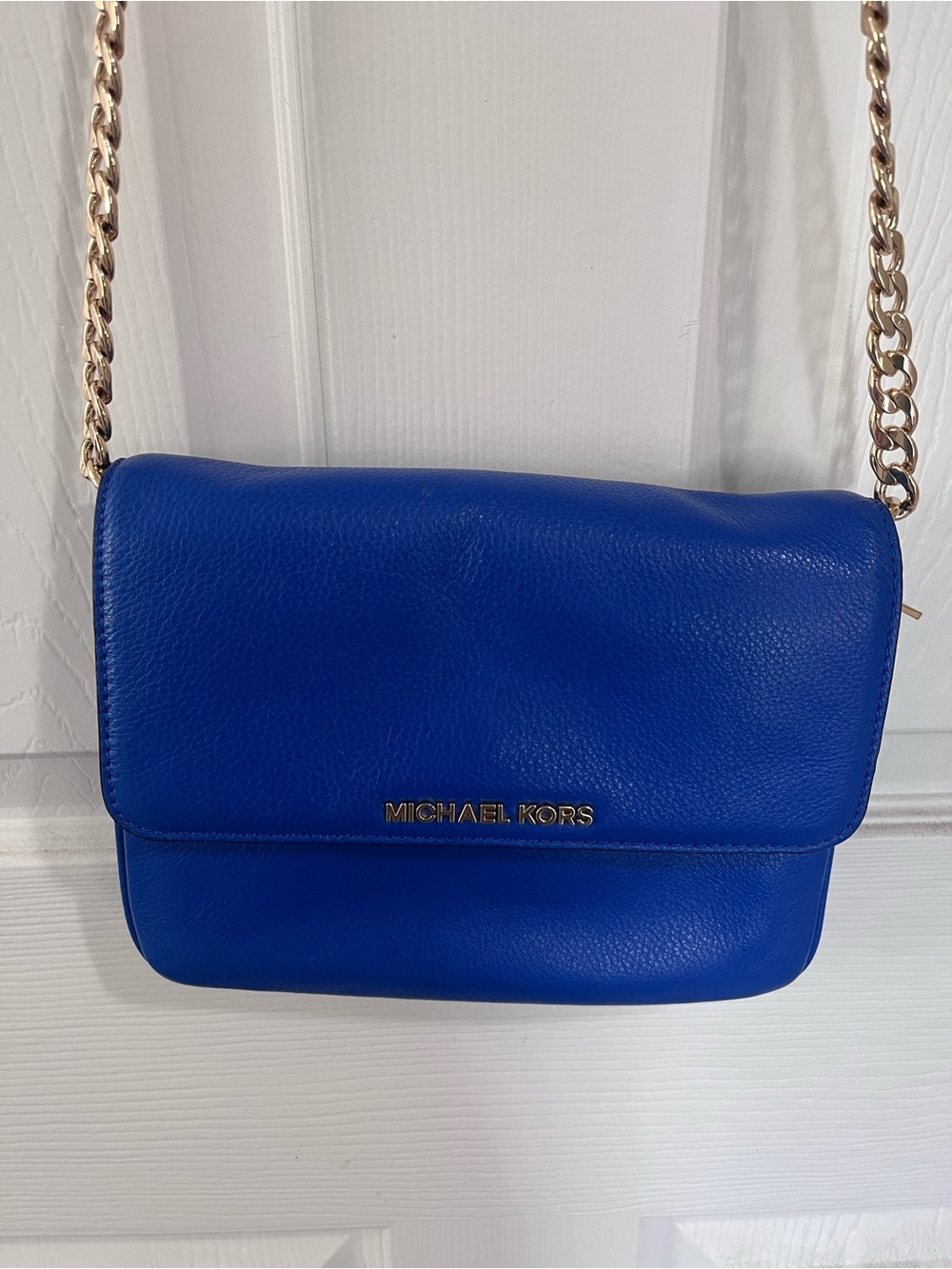 Michael Kors Electric Blue Leather Crossbody with Gold Chain